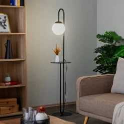 Gulvlampe Bari, sort, metal, glas