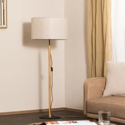 Gulvlampe Deva Nature, tekstil, træ