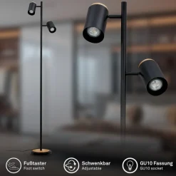 Gulvlampe Duta, sort/lys træ, højde 160 cm metal/træ