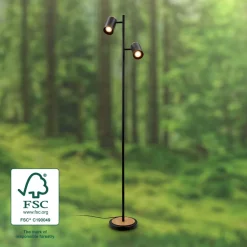 Gulvlampe Duta, sort/lys træ, højde 160 cm metal/træ