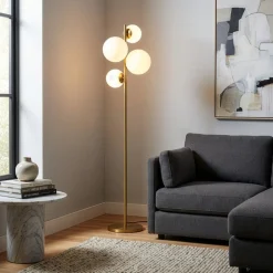 Gulvlampe Fazli, guld, glas/metal, højde 162 cm, E14