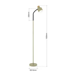 Gulvlampe Gili, stål, lysegrøn, højde 150 cm, E27