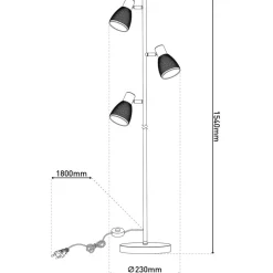 Gulvlampe Lindita, 3 lyskilder, glas, jern, røggrå, E14
