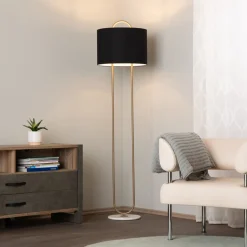 Gulvlampe LM-9112-1E, marmorfod, tekstilskærm