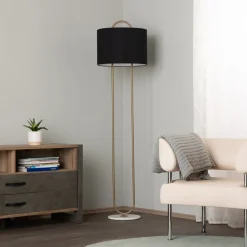 Gulvlampe LM-9112-1E, marmorfod, tekstilskærm