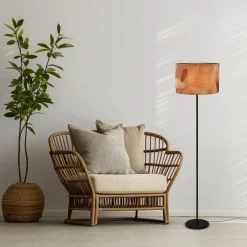 Gulvlampe Mata, brun, metal, stof, E27