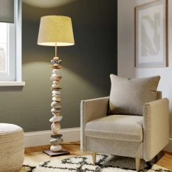 Gulvlampe Vera med stofskærm og sten-dekor