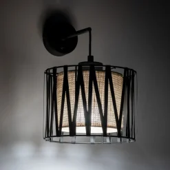 Harmony væglampe, sort, naturlig jute, med afbryder