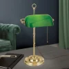 Harvard banklampe med trækafbryder, messing/grøn