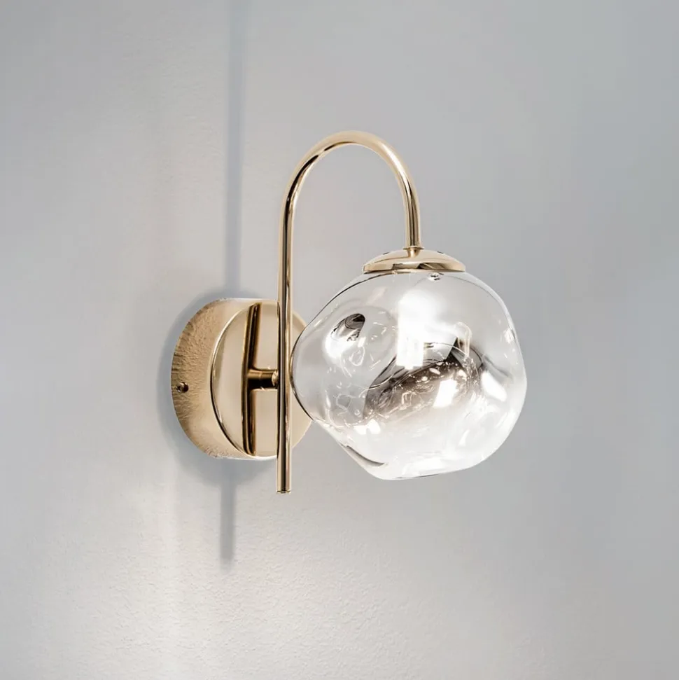 Herman væglampe, guldfarvet, højde 23 cm, glas, jern