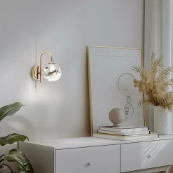 Herman væglampe, guldfarvet, højde 23 cm, glas, jern