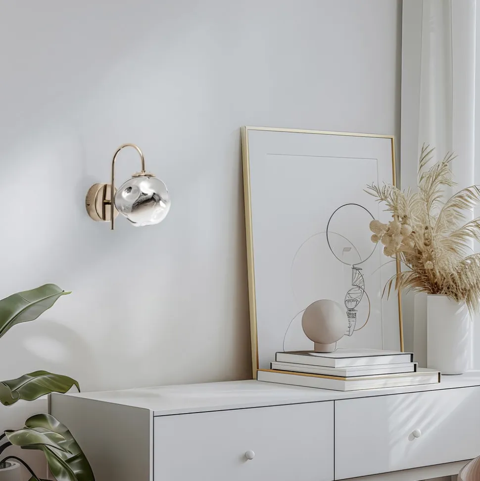 Herman væglampe, guldfarvet, højde 23 cm, glas, jern