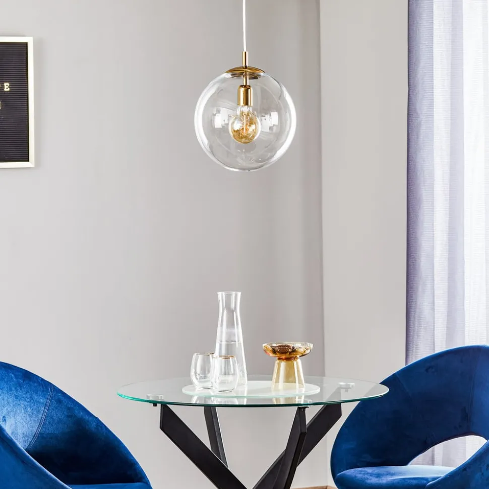 Hængelampe 562, glas klar, kappe/baldakin guld