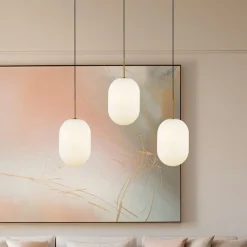 Hængelampe Alias, metal guldfarvet opalglas, 3 lyskilder lang