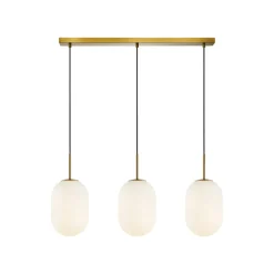 Hængelampe Alias, metal guldfarvet opalglas, 3 lyskilder lang