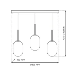 Hængelampe Alias, metal guldfarvet opalglas, 3 lyskilder lang