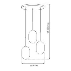 Hængelampe Alias, metal guldfarvet Opalglas, 3 lyskilder rund