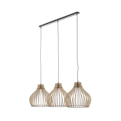 Hængelampe Barrel med træskærme, 3 lyskilder, lang