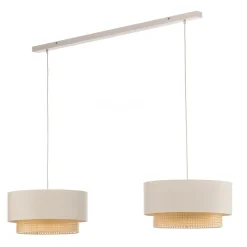 Hængelampe Boho, 2 lyskilder, tekstil, creme-hvid/rattan