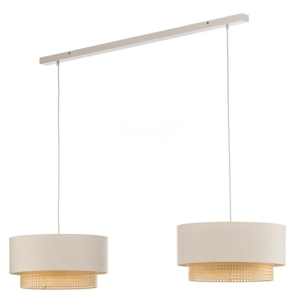 Hængelampe Boho, 2 lyskilder, tekstil, creme-hvid/rattan
