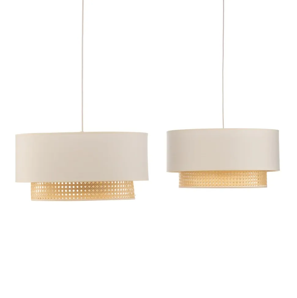 Hængelampe Boho, 2 lyskilder, tekstil, creme-hvid/rattan