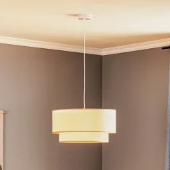 Hængelampe Boho, dobbelt skærm, beige