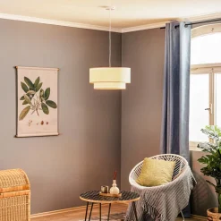 Hængelampe Boho, dobbelt skærm, beige