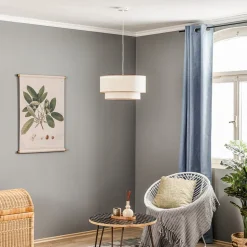 Hængelampe Boho, dobbelt skærm, beige