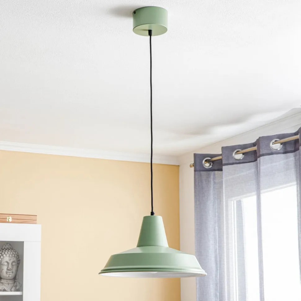 Hængelampe Class i metal, grøn/hvid