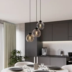 Hængelampe Cubus, Ø 50 cm, 3 lyskilder, klar/honningbrun, glas