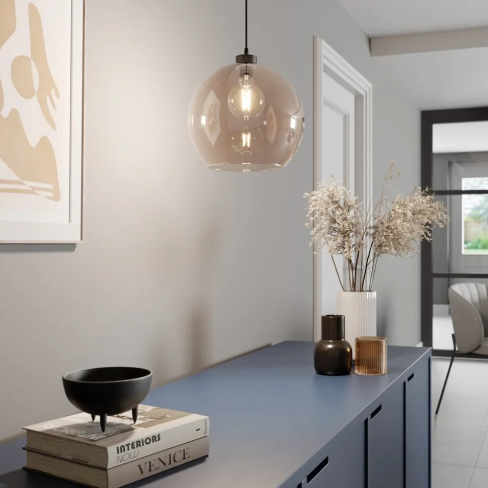 Hængelampe Cubus, rav, glas, Ø 30 cm, E27