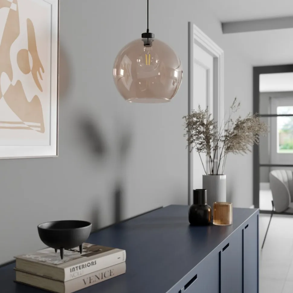 Hængelampe Cubus, rav, glas, Ø 30 cm, E27