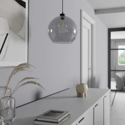 Hængelampe Cubus, røggrå, glas, Ø 30 cm, E27