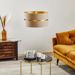 Hængelampe Duo, beige/guld, Ø40cm, 1 lyskilde