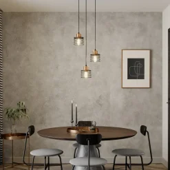 Hængelampe Edison i sort/kobber, 3 lyskilder, rund