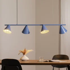 Hængelampe Form 4, blå, metal, 4 lyskilder, kegle, E27