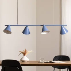 Hængelampe Form 4, blå, metal, 4 lyskilder, kegle, E27
