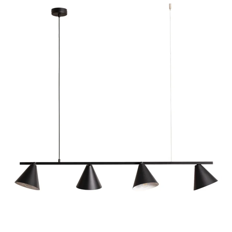 Hængelampe form 4, sort, metal, 4 lyskilder, kegle, E27