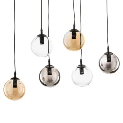 Hængelampe Glassy, 6 lyskilder, grafit/amber/klar, glas, 75 cm