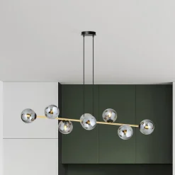 Hængelampe Glassy, 8 lyskilder, sort/guld/grafit