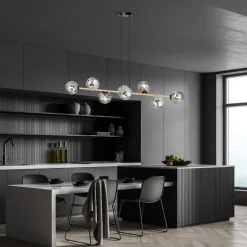 Hængelampe Glassy, 8 lyskilder, sort/guld/grafit