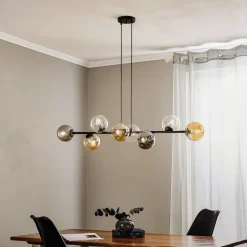 Hængelampe Glassy, 8 lyskilder, sort, grafit/amber/klar