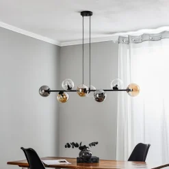 Hængelampe Glassy, 8 lyskilder, sort, grafit/amber/klar