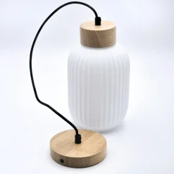 Hængelampe Harmony, Ø 14 cm, hvid/eg, glas/træ