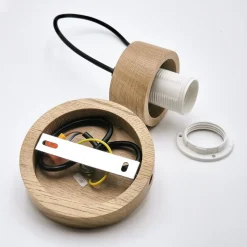 Hængelampe Harmony, Ø 14 cm, hvid/eg, glas/træ