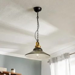 Hængelampe Iron, sort/hvid/antikk messing