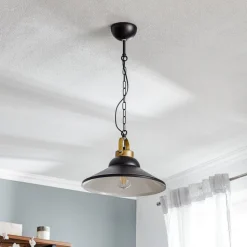 Hængelampe Iron, sort/hvid/antikk messing