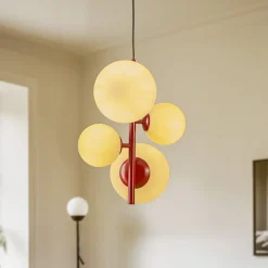 Hængelampe Joel, vinrød/hvid, 4 lyskilder