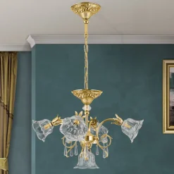 Hængelampe La Boheme, guld, 5 lyskilder, krystalglas