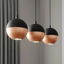 Hængelampe Midnight i sort/kobber 3-faset lang